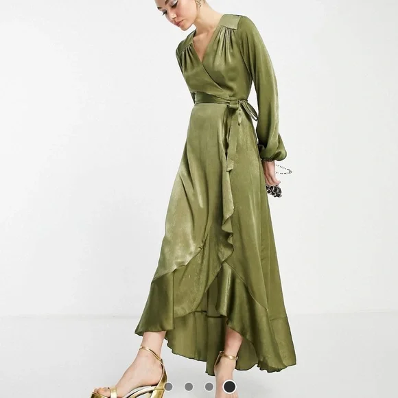 Elegant Olive Green Long Sleeve Dress - Picture 2 of 5